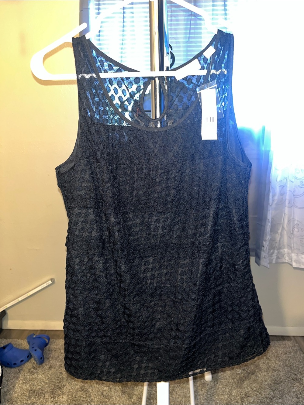 NY&C NWT Womens Sz M Black Layered Lace Sleeveless Tank Top